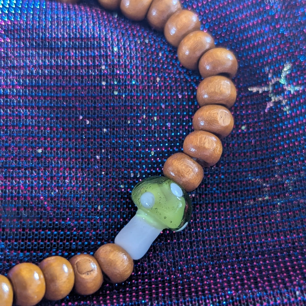 Wooden Mushroom Beaded Bracelet