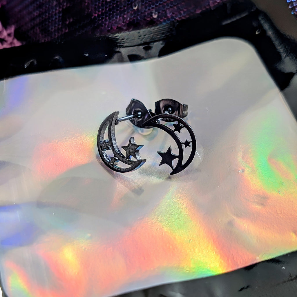 Moon and Star Stud Earrings