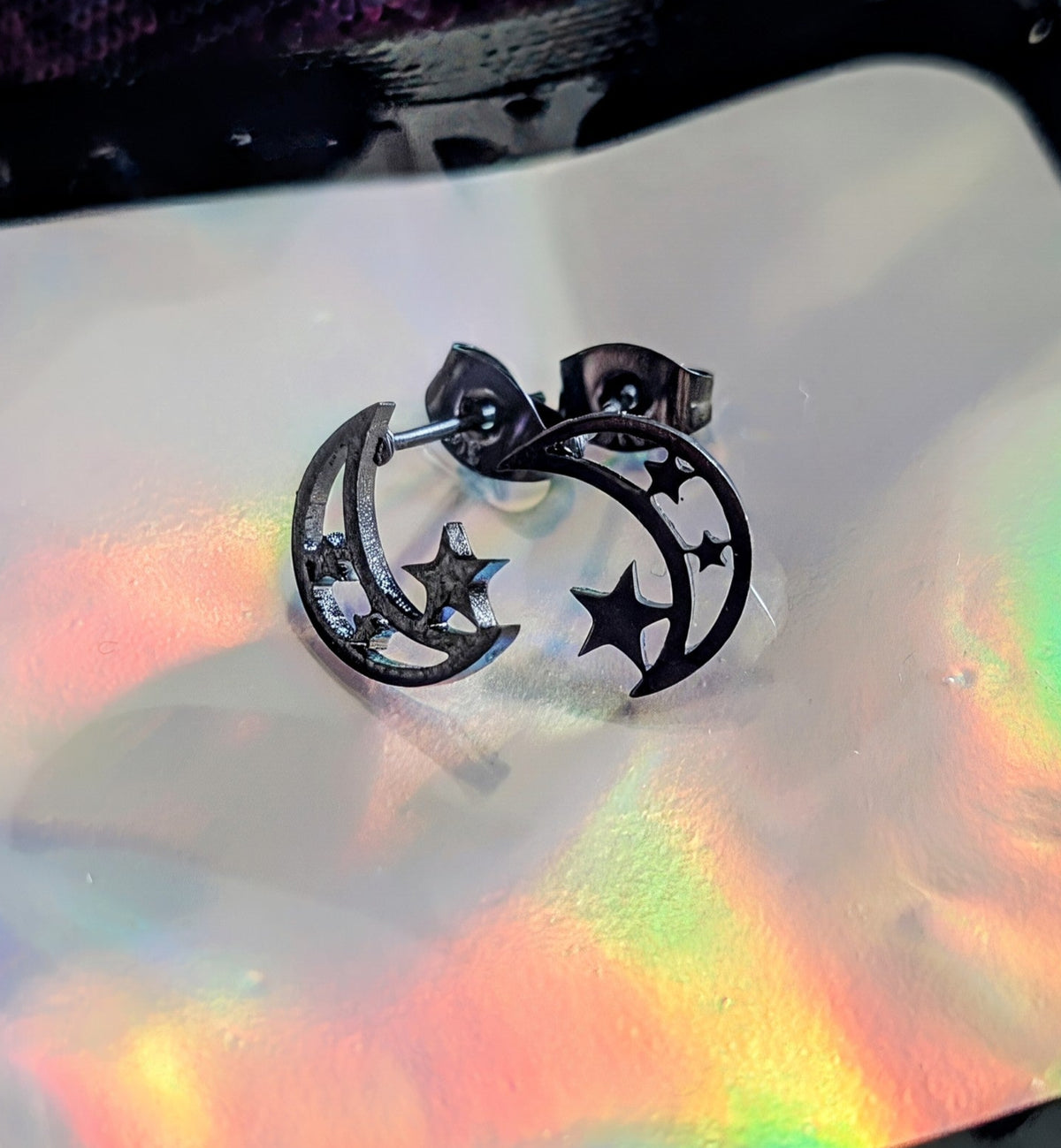 Moon and Star Stud Earrings