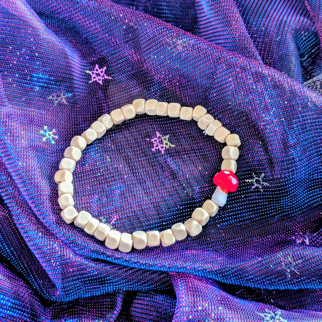 Wooden Mushroom Beaded Bracelet