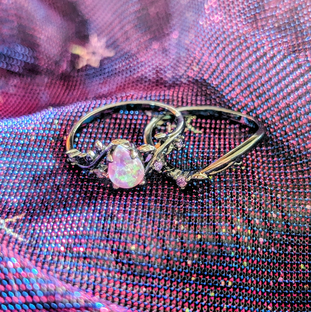Vine Leaf Opal Water Drop Ring (2 pieces)