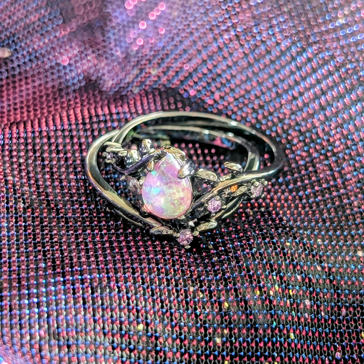 Vine Leaf Opal Water Drop Ring (2 pieces)