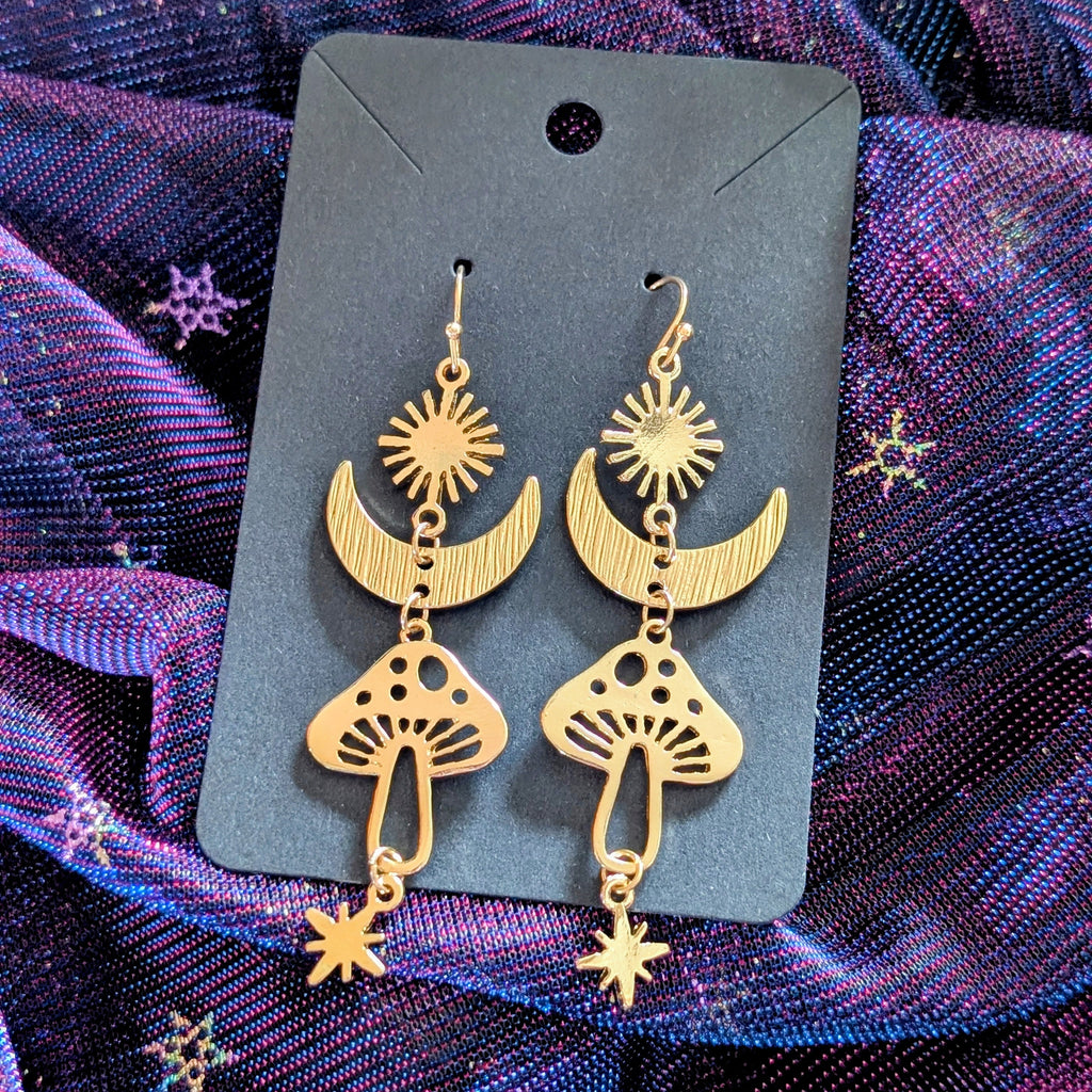 Sun, Moon and Star Celestial Earrings