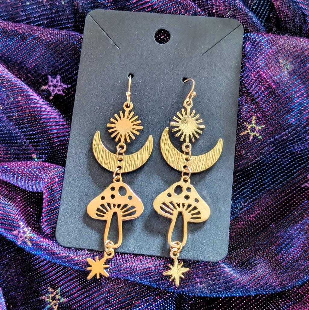 Sun, Moon and Star Celestial Earrings