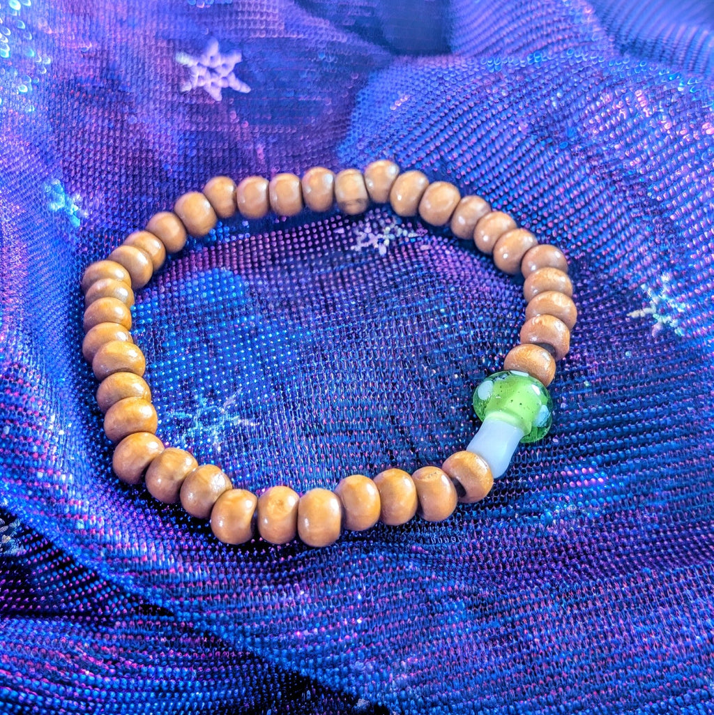 Wooden Mushroom Beaded Bracelet