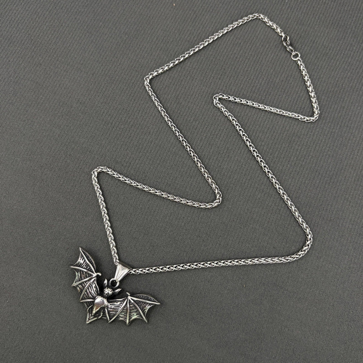 Bat Charm Unisex Stainless Steel Pendant Necklace