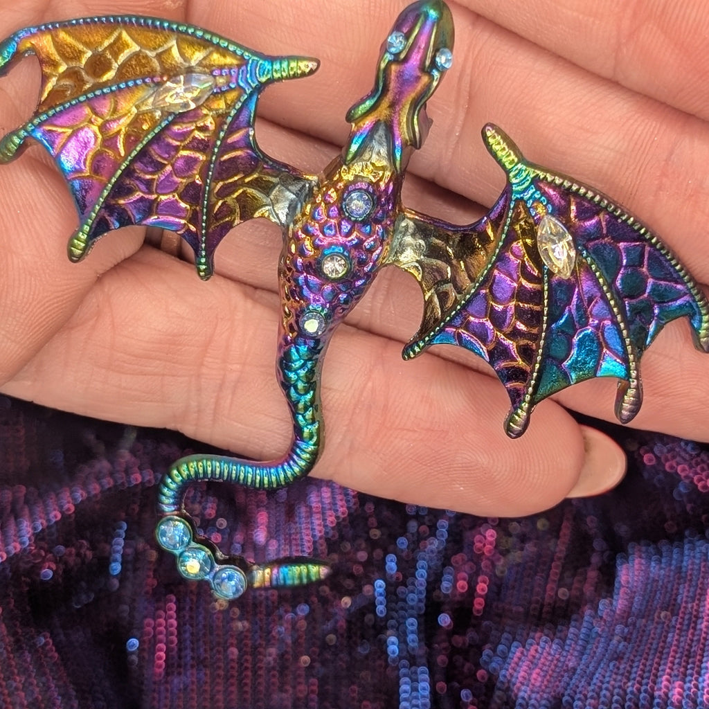 Rhinestone Enamel Dragon Brooch