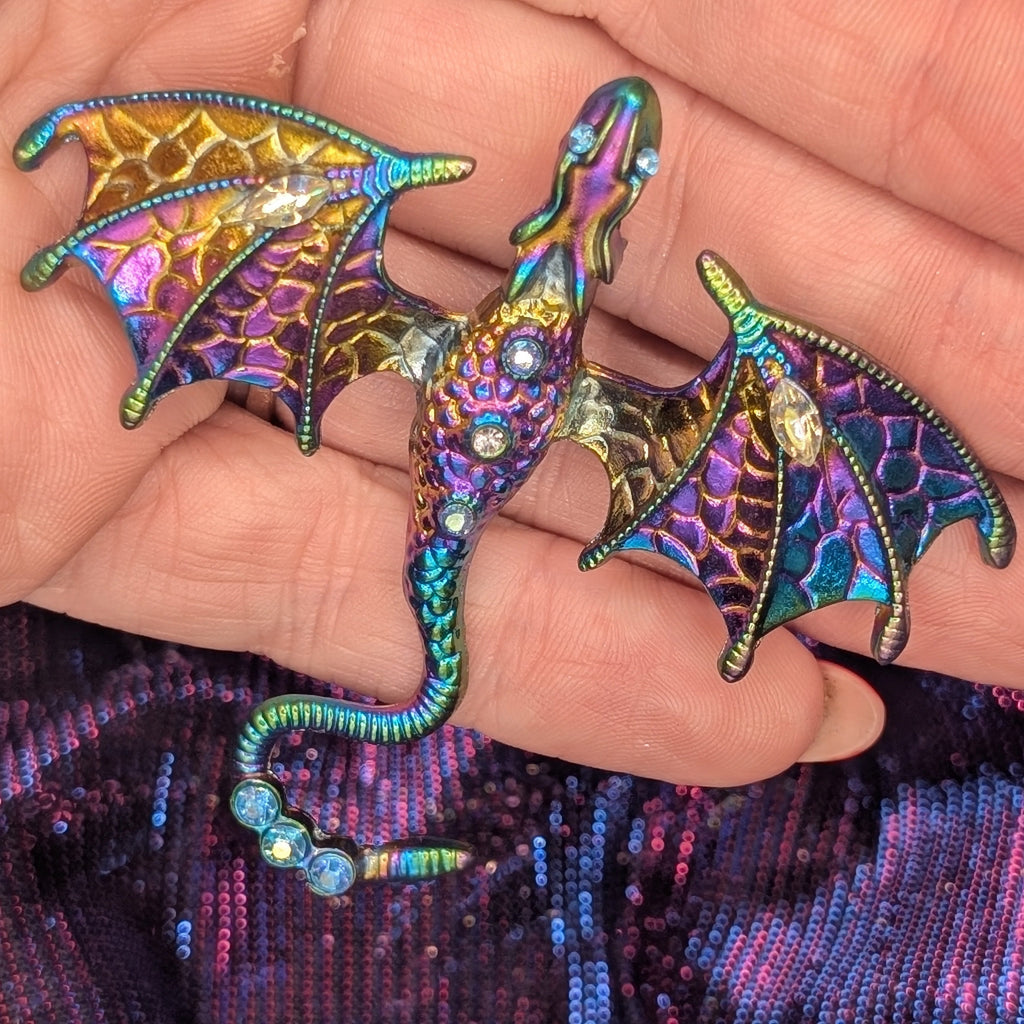 Rhinestone Enamel Dragon Brooch