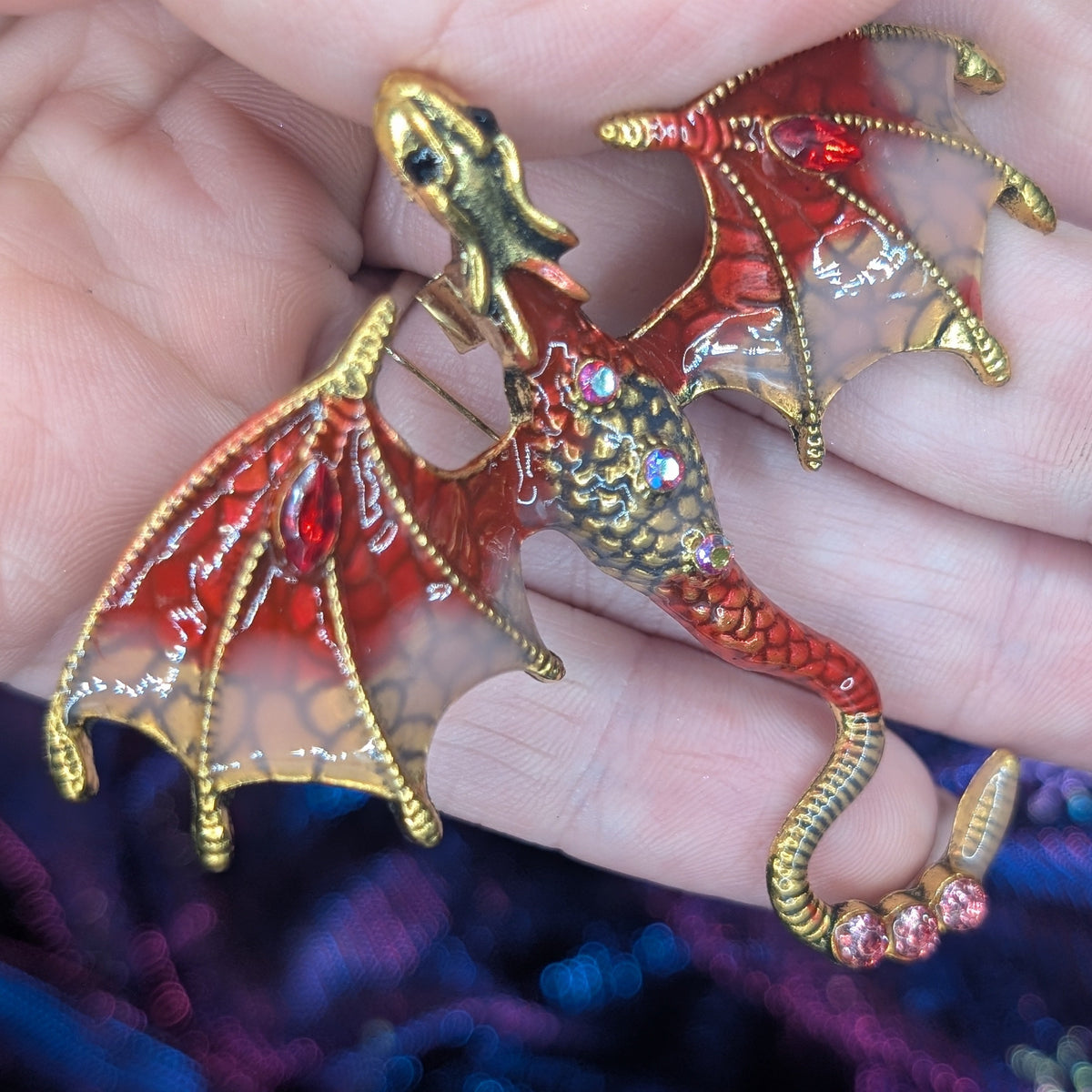 Rhinestone Enamel Dragon Brooch