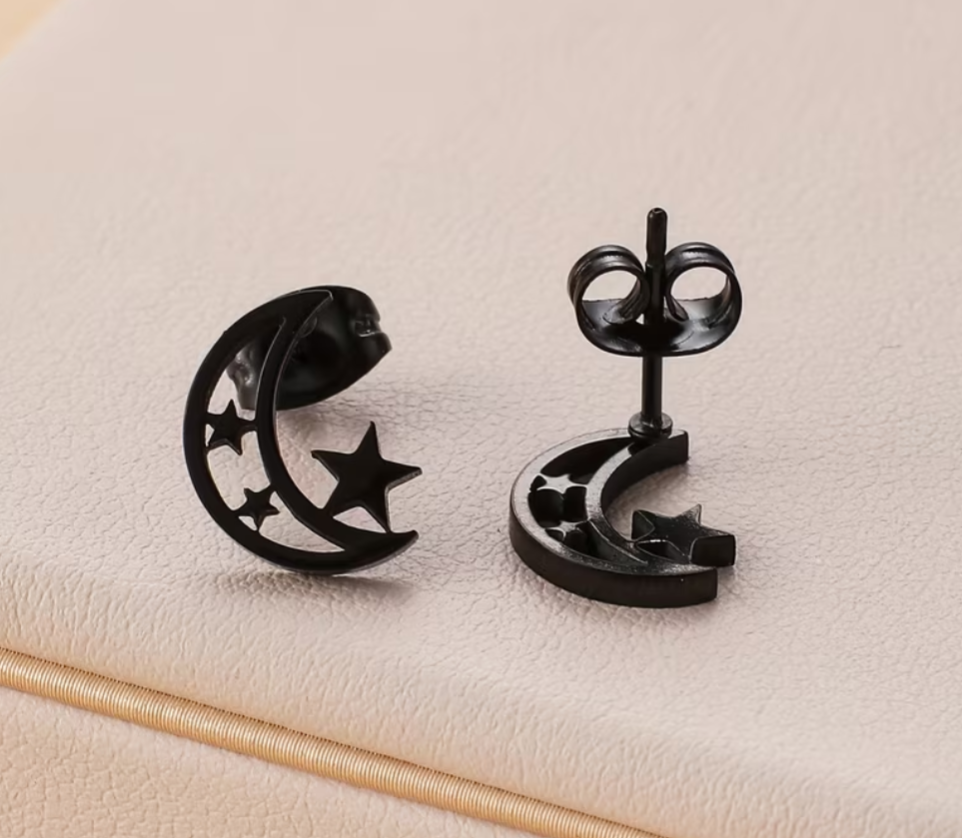 Moon and Star Stud Earrings