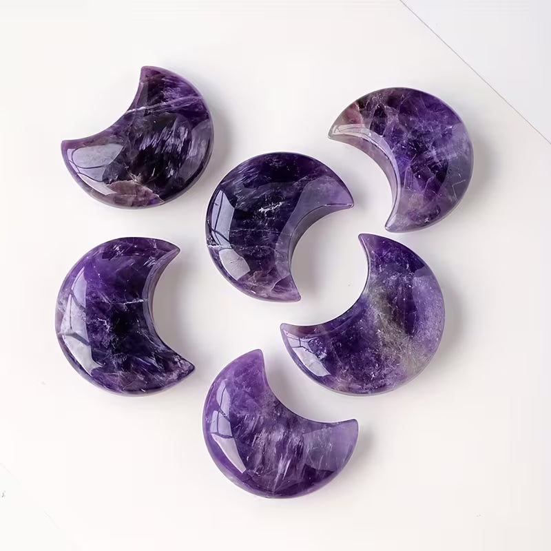 Moon Shaped Amethyst Natural Stone | Purple Crystal Celestial Décor