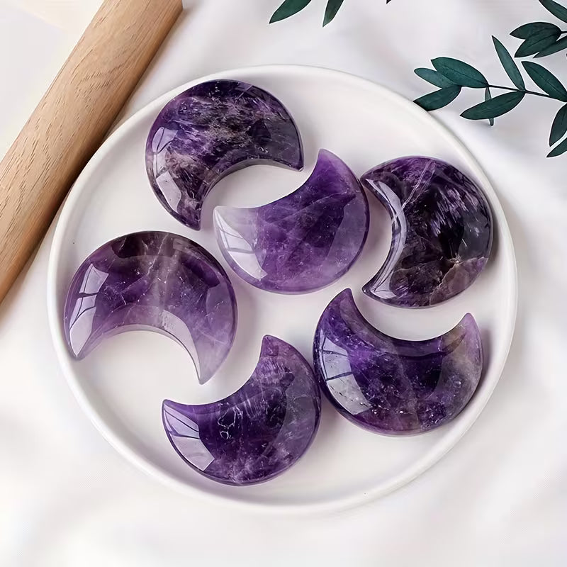 Moon Shaped Amethyst Natural Stone | Purple Crystal Celestial Décor