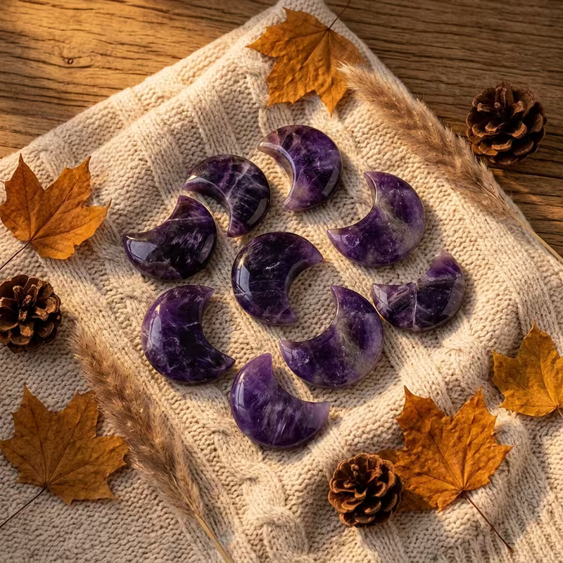 Moon Shaped Amethyst Natural Stone | Purple Crystal Celestial Décor